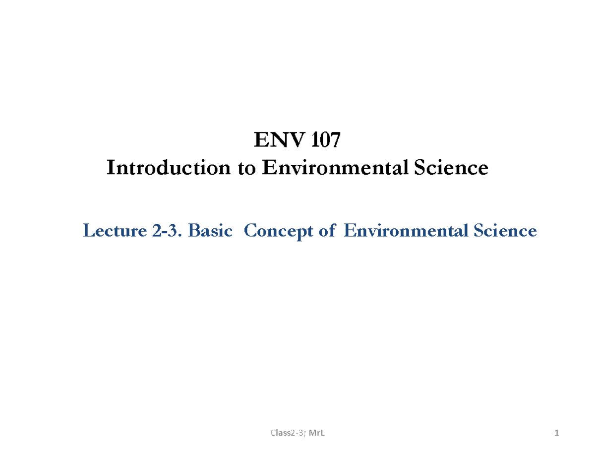 ENV 107 Lecture 2: Fundamentals of Environmental Science - Studocu