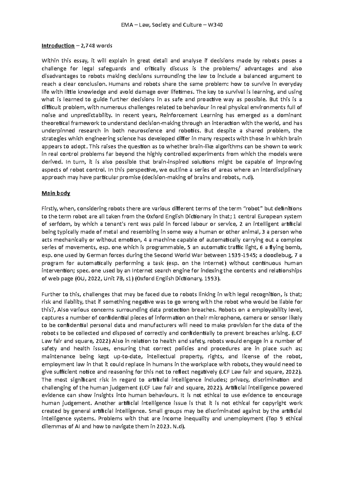 W340 - EMA - Robots and Legal Safeguards in Decision Making - Studocu