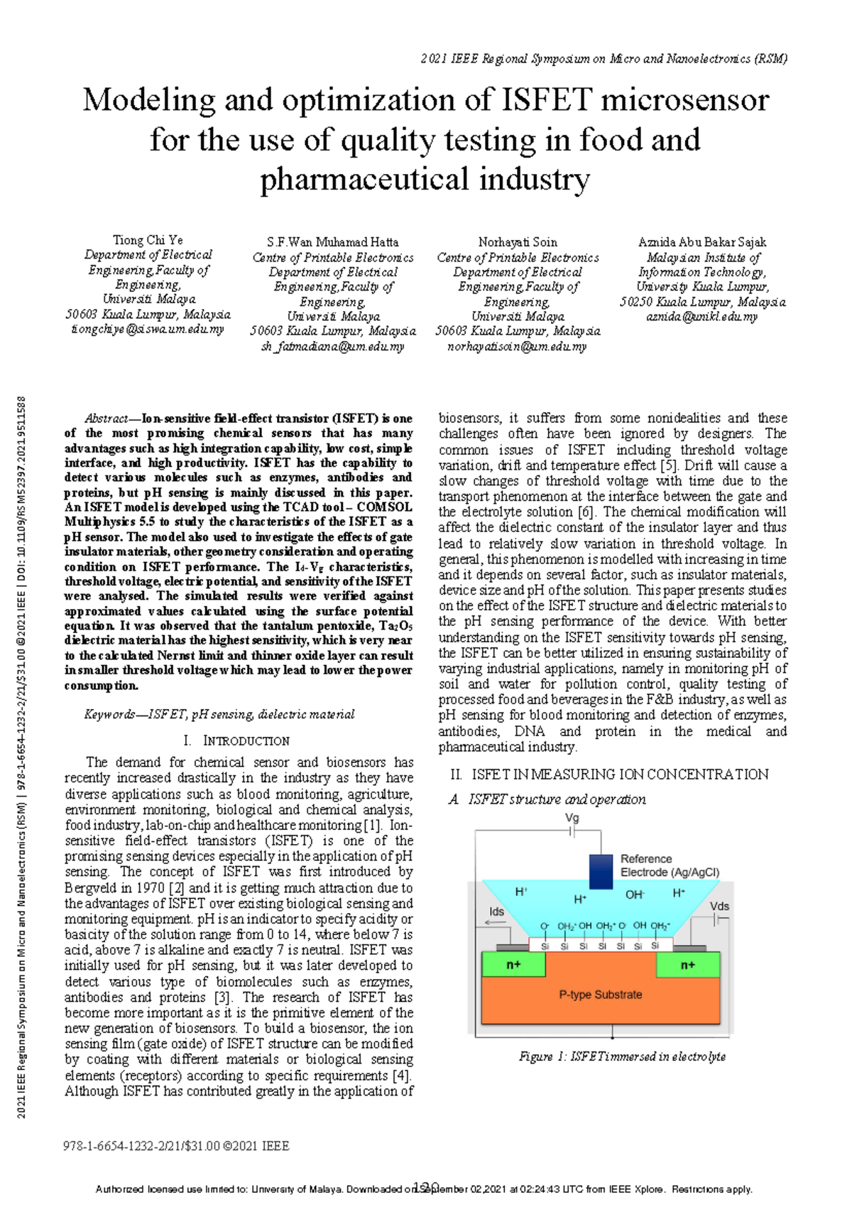 Modeling and optimization of Isfet microsensor for the use of quality ...