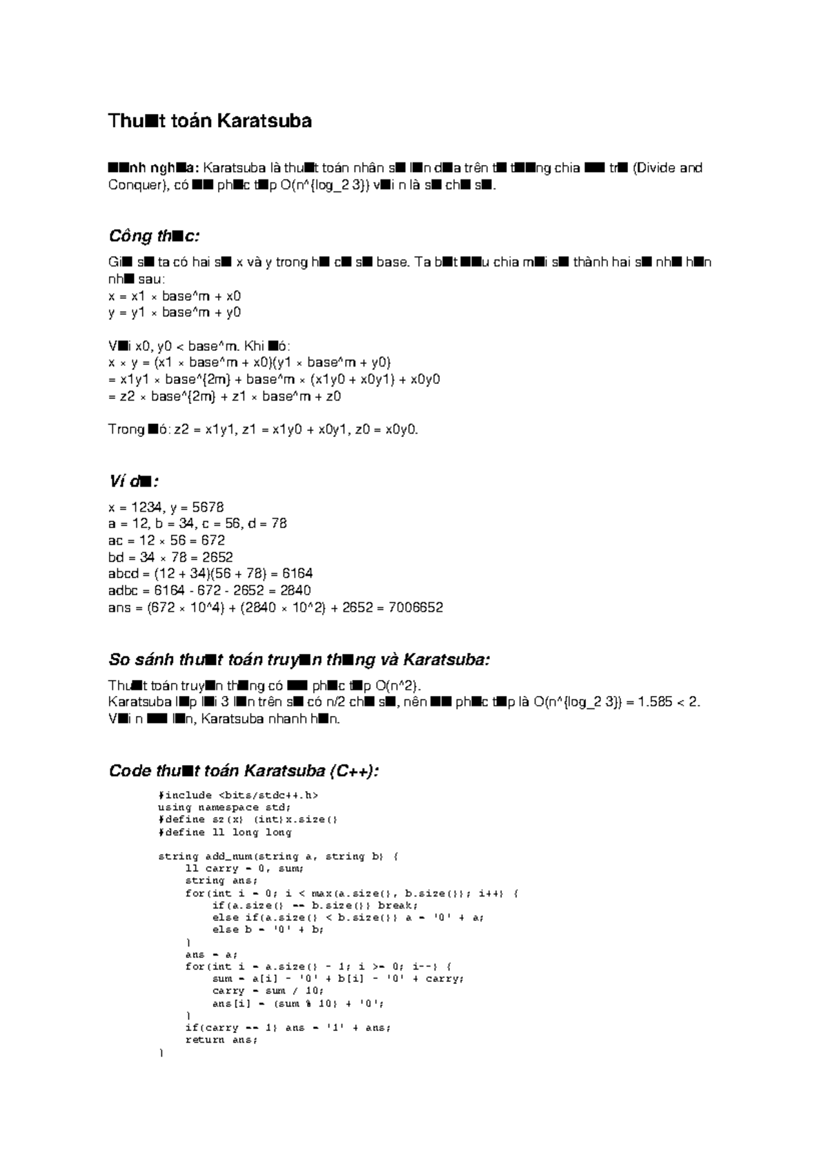 Karatsuba Algorithm Overview and Comparison - CSF - Studocu