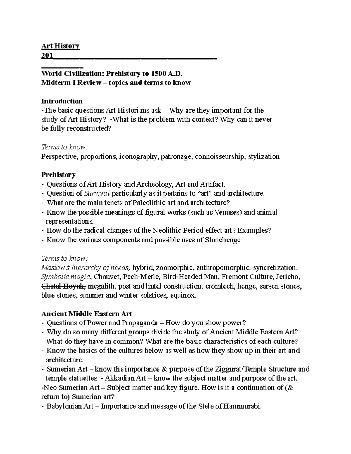 Art History 201: Midterm I Review - Prehistory to 1500 A.D. - Studocu