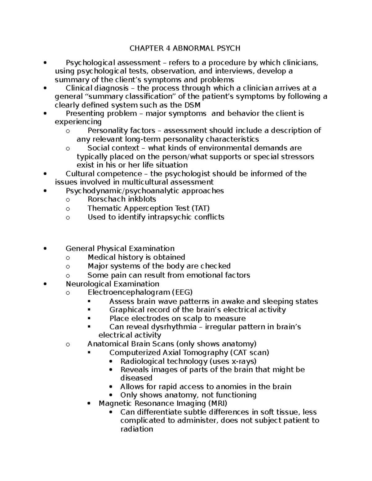 Ch 4 - Abnormal Psychology: Key Concepts and Assessments Notes - Studocu