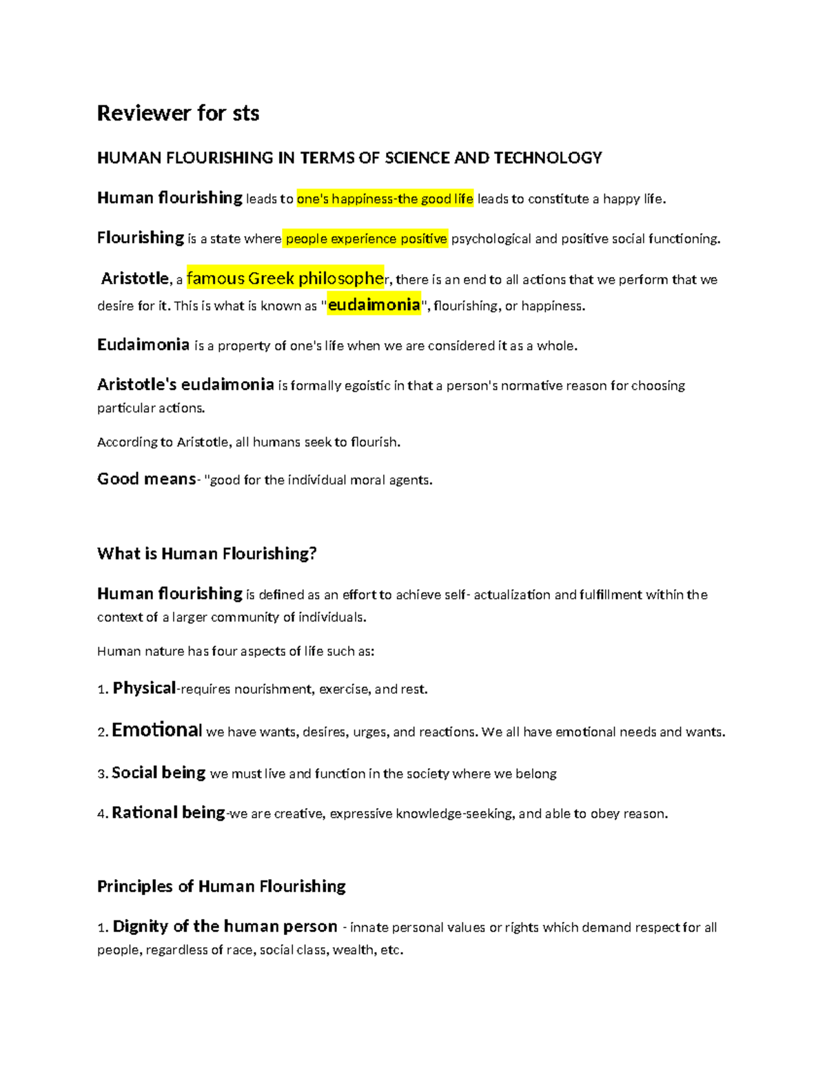 Reviewer for sts - Reviewer for sts HUMAN FLOURISHING IN TERMS OF ...