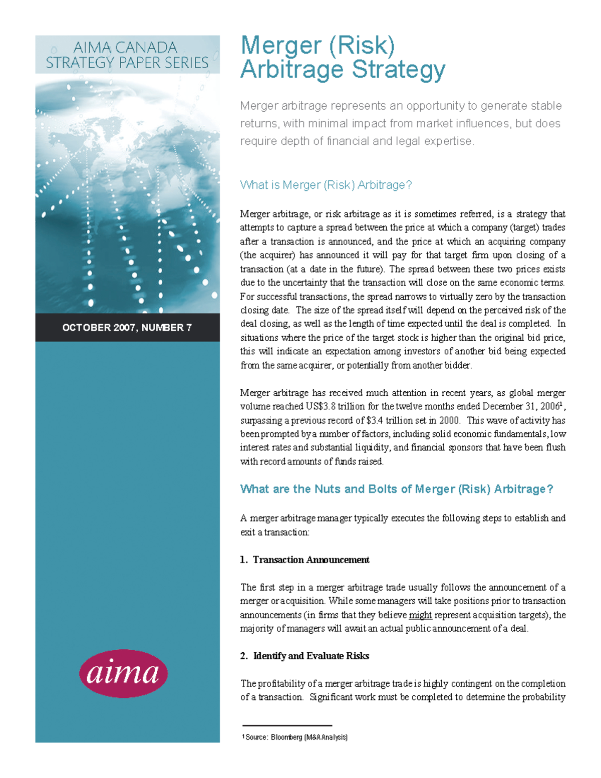 AIMA Canada Strategy Paper Merger Risk 2007 - Merger (Risk) Arbitrage ...