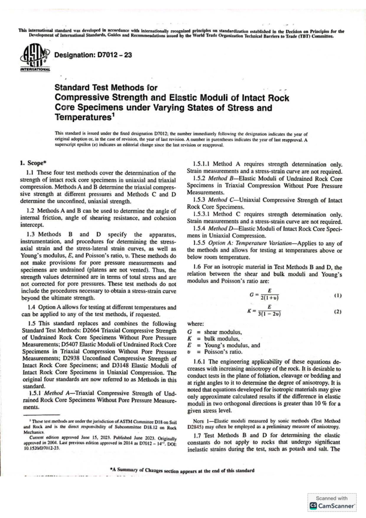ASTM D7012-23: Standard Test Methods for Compressive Strength of Rock ...