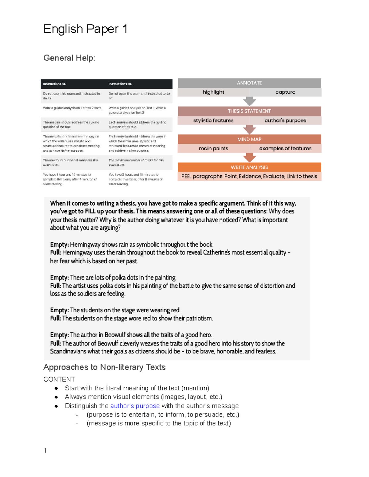English Paper 1 Study Guide: Approaches to Texts and Analysis - Studocu