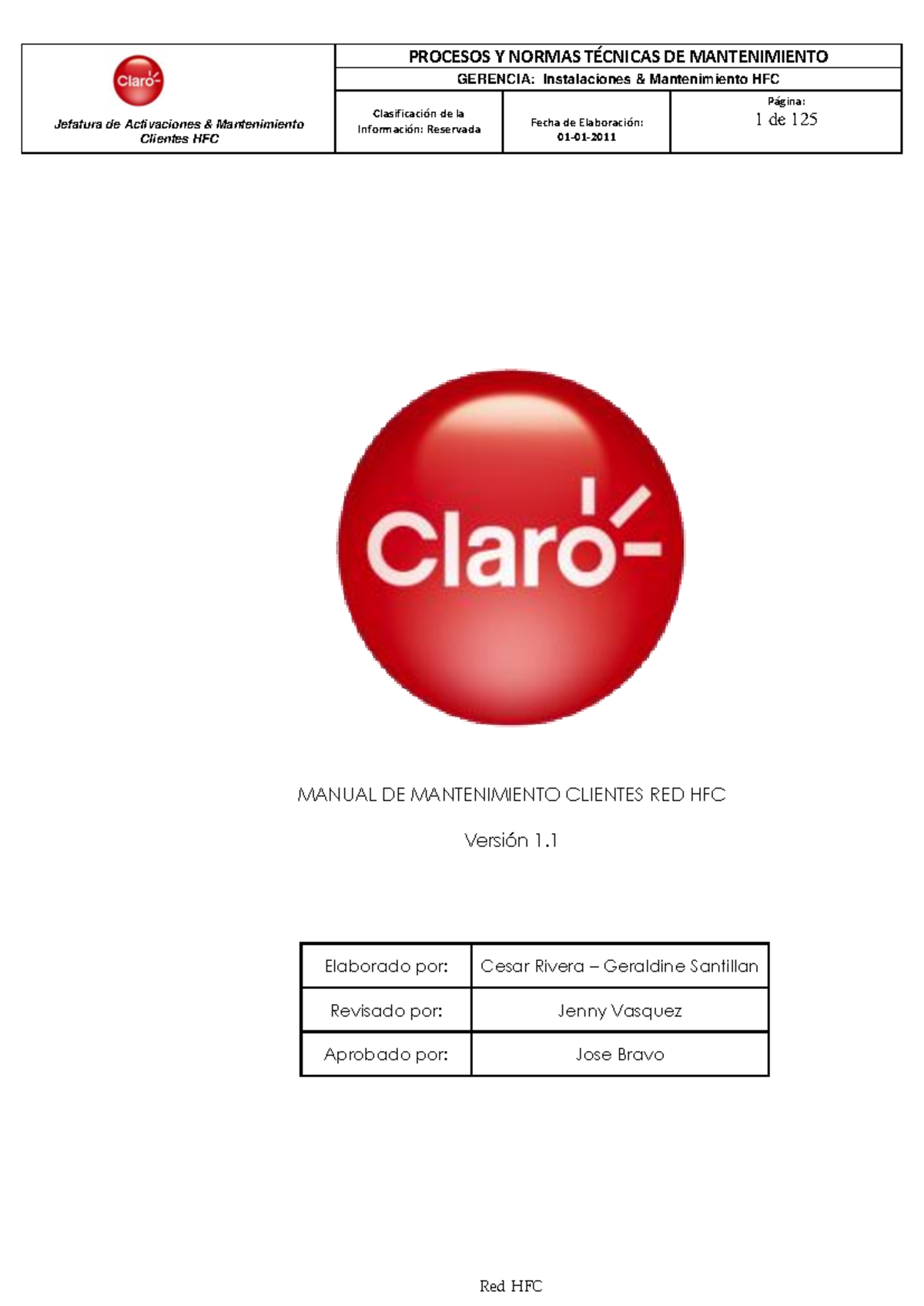Manual de Mantenimiento HFC: Normas y Procedimientos (HFC-001) - Document Preview
