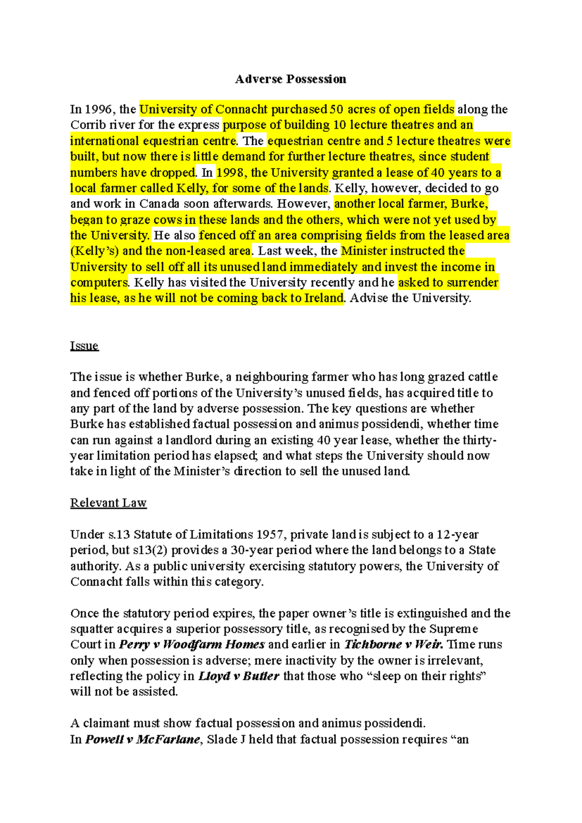 Exam Prep: Land Law - Adverse Possession and Proprietary Estoppel - Studocu