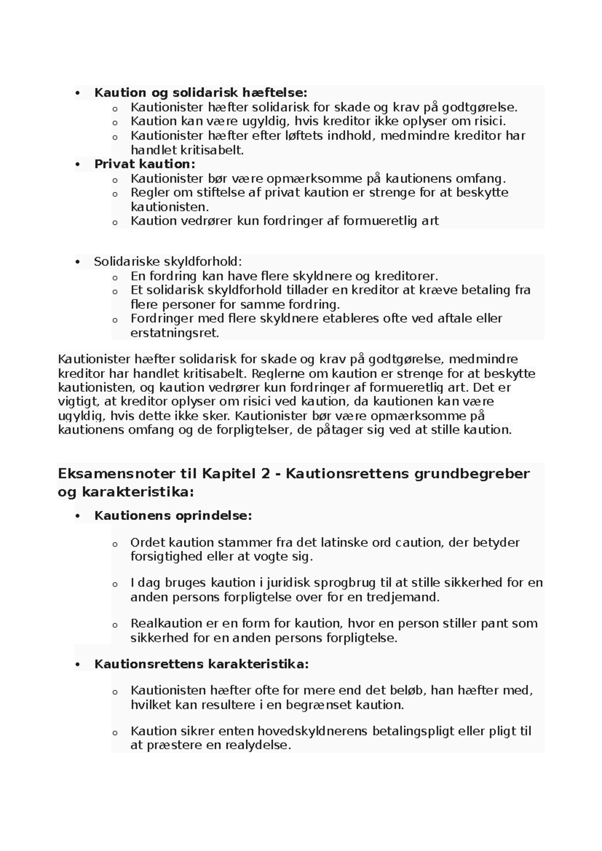 Eksamensnoter til Kaution og solidarisk hæftelse (Kaution net) - Studocu