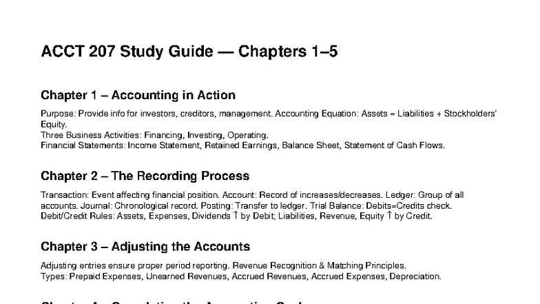 ACCT 207 Study Guide: Chapters 1-5 Overview and Key Concepts - Studocu