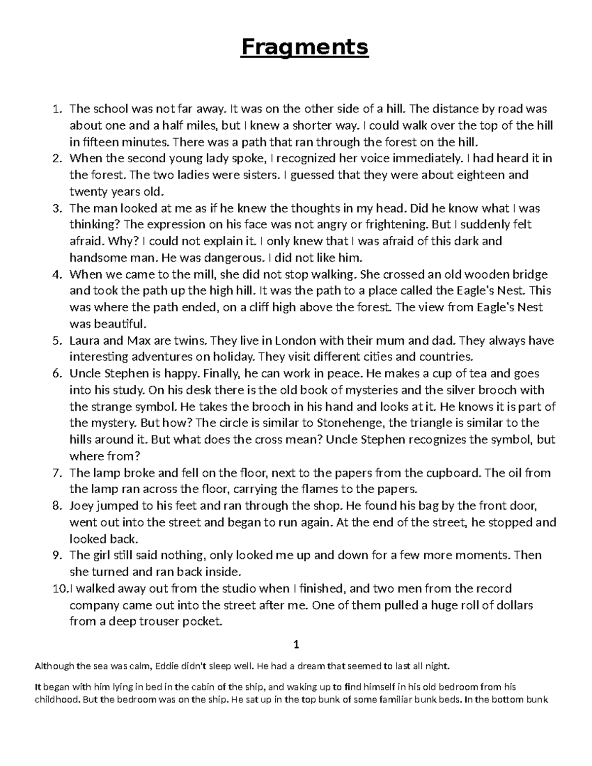 Literary Fragments 1: Exploring Characters and Mysteries in Narrative ...