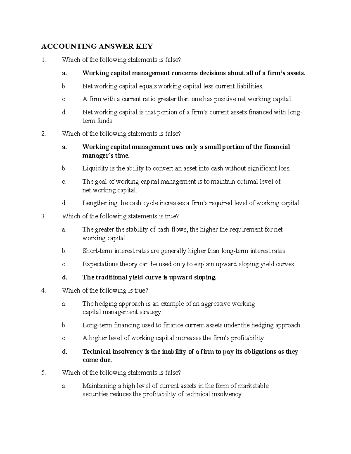 Final Exam Answer Key for ACCT 101: Principles of Accounting - Studocu