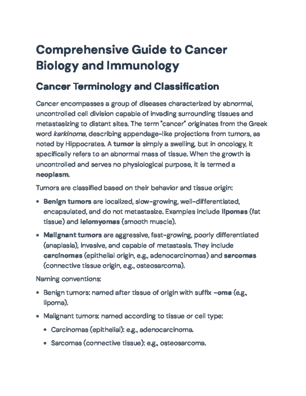 Comprehensive Overview of Cancer Biology & Immunology (BIO 101) - Studocu