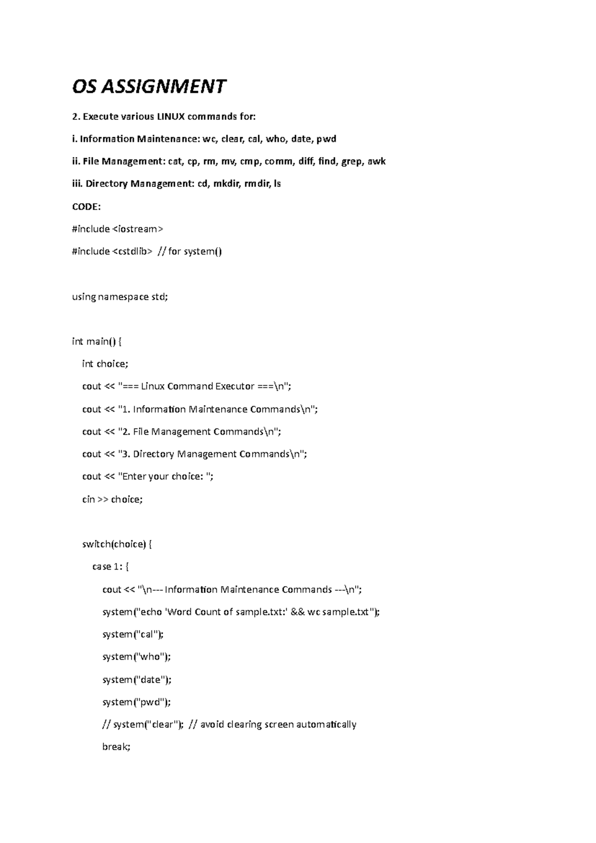 OS ASSIGNMENT 2: LINUX Commands for Info & File Management - Studocu