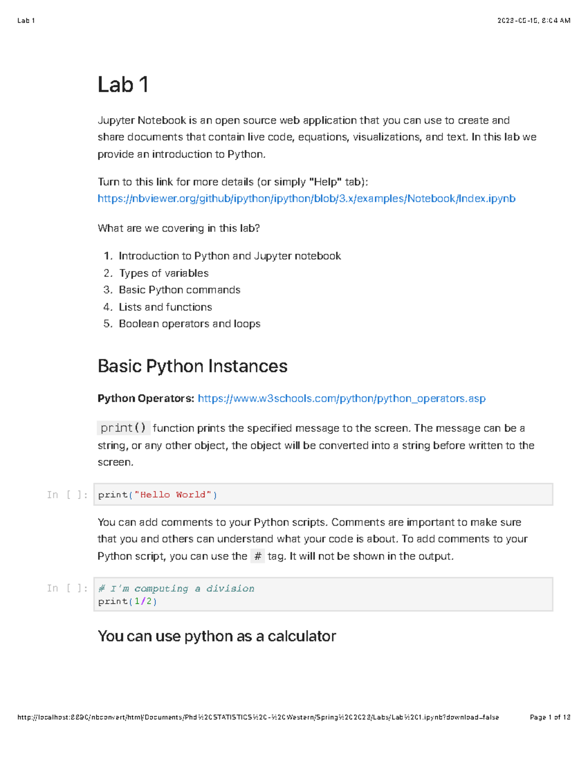 Lab 1 - eeee - Lab 1 Jupyter Notebook is an open source web application ...