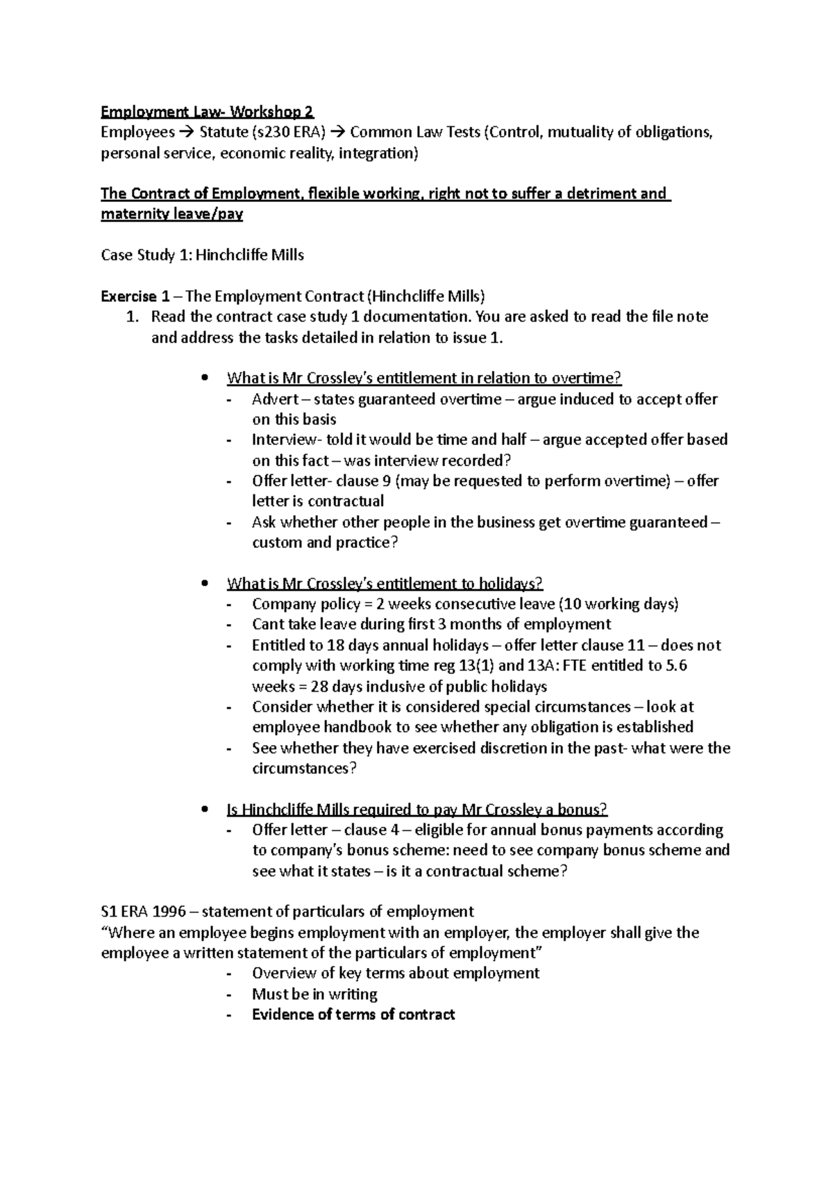 Employment Law and practice - Employment Law- Workshop 2 Employees ...