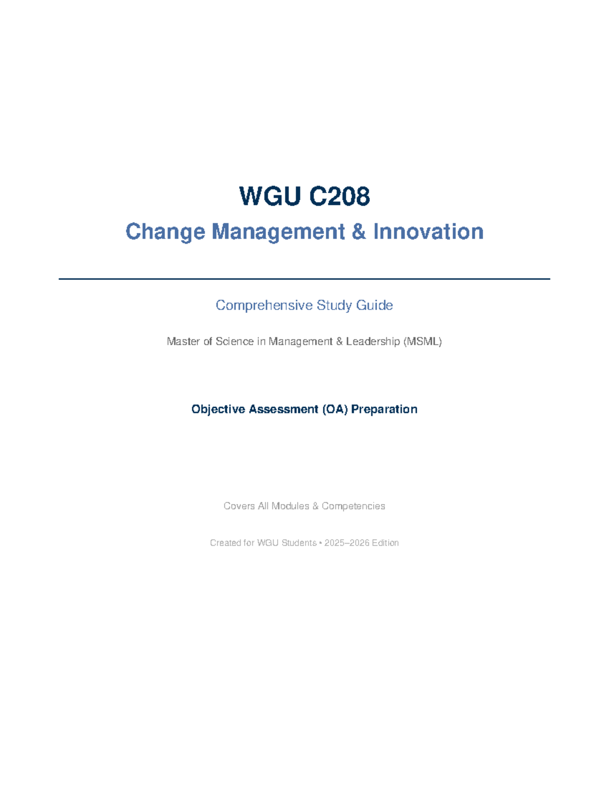WGU C208 Change Management Innovation Comprehensive Study Guide for ...