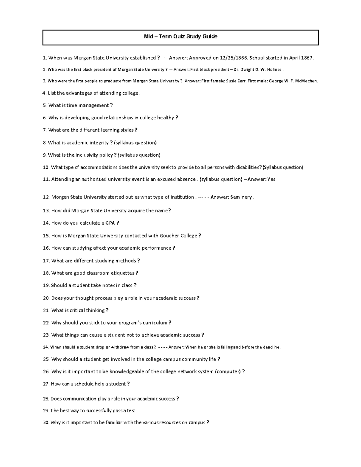 Mid-Term Quiz Study Guide for MSU Students - Studocu