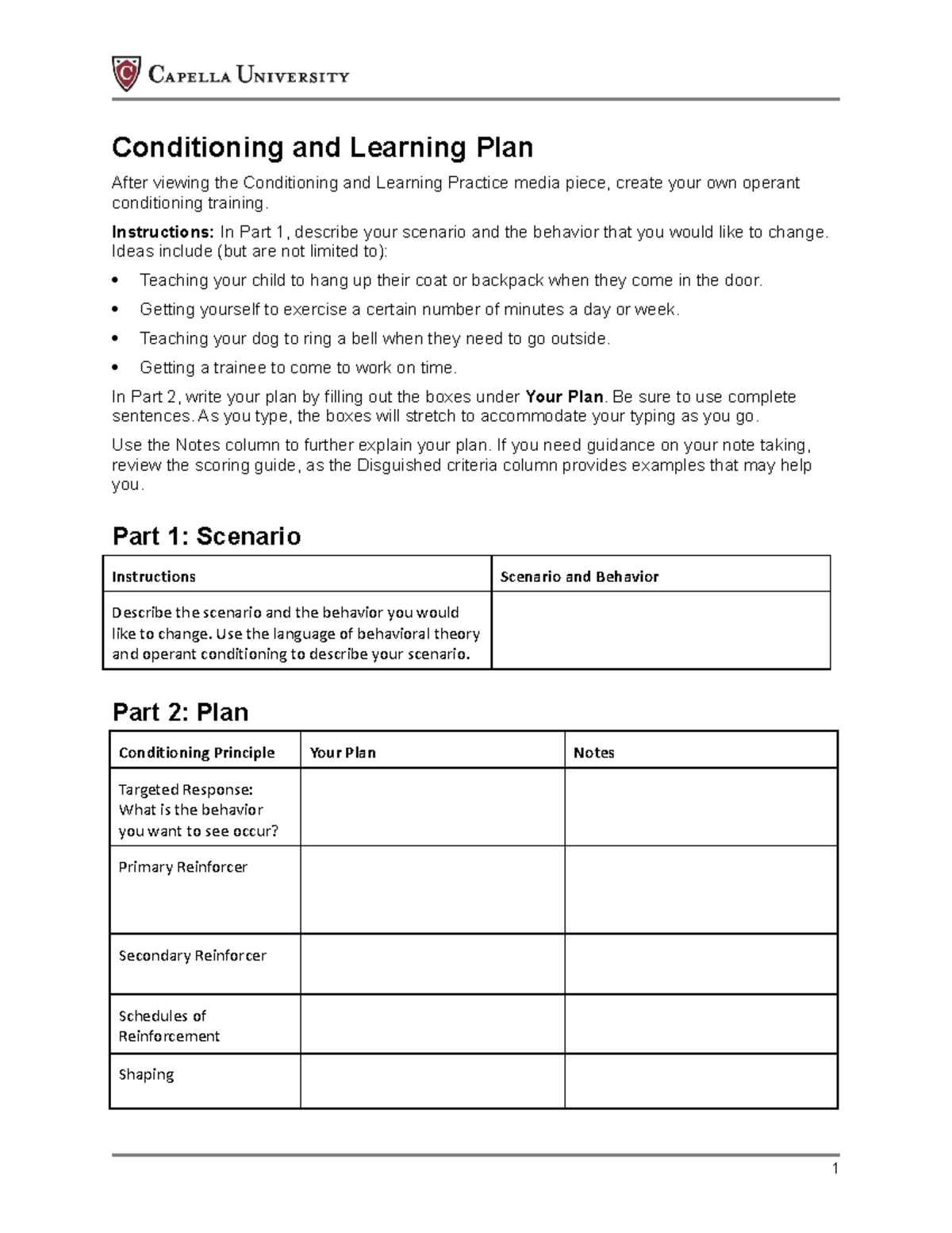 Cf conditioning learning plan - Conditioning and Learning Plan After ...
