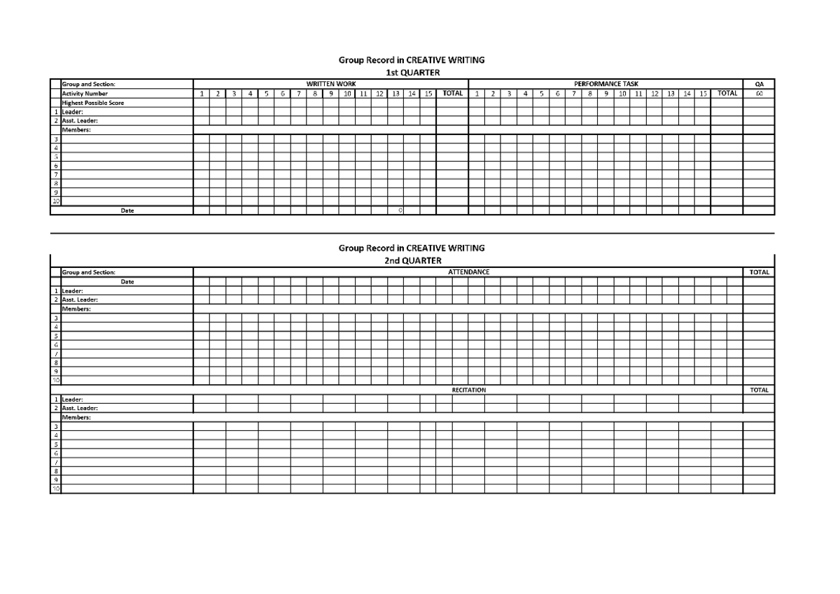 Group-record - yes - Group Record in CREATIVE WRITING 1st QUARTER Group ...