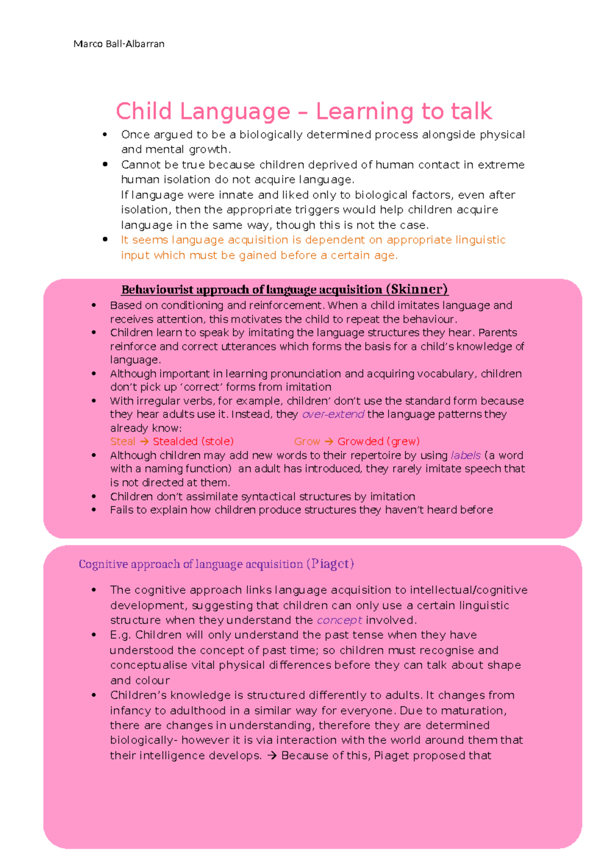Child Language revision notes 15.04 - Child Language – Learning to talk ...