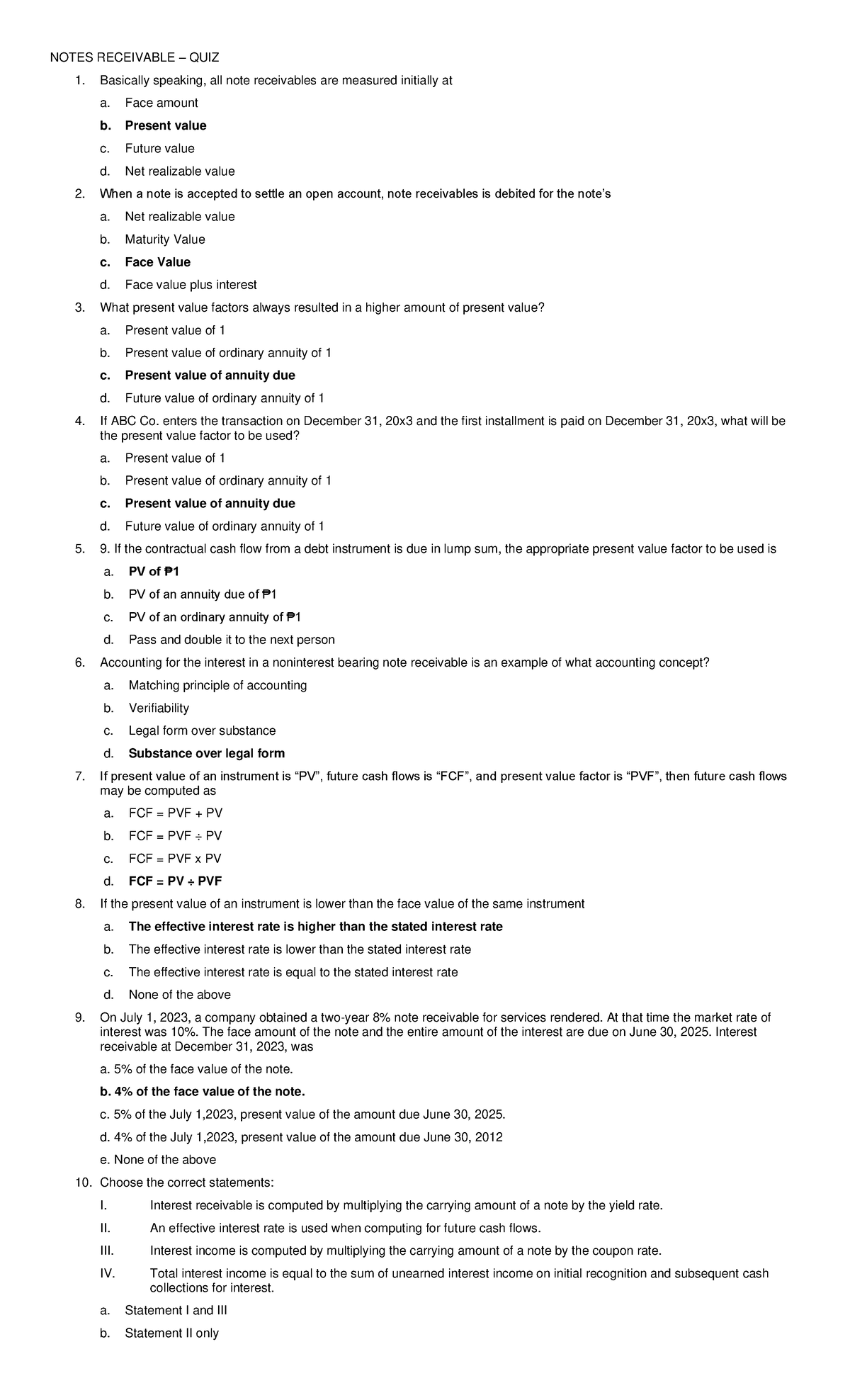 NOTES RECEIVABLE QUIZ 1 - ANSWER KEY AND EXPLANATIONS - Studocu