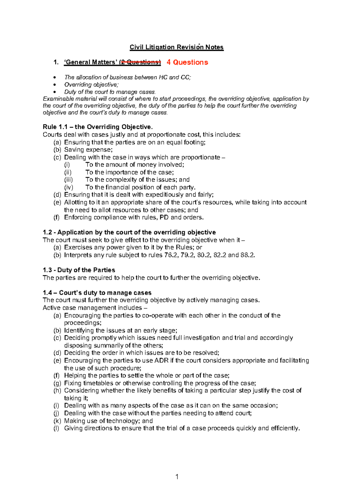 Civil Litigation Revision Notes (Part 1) - Key Concepts & Rules - Studocu