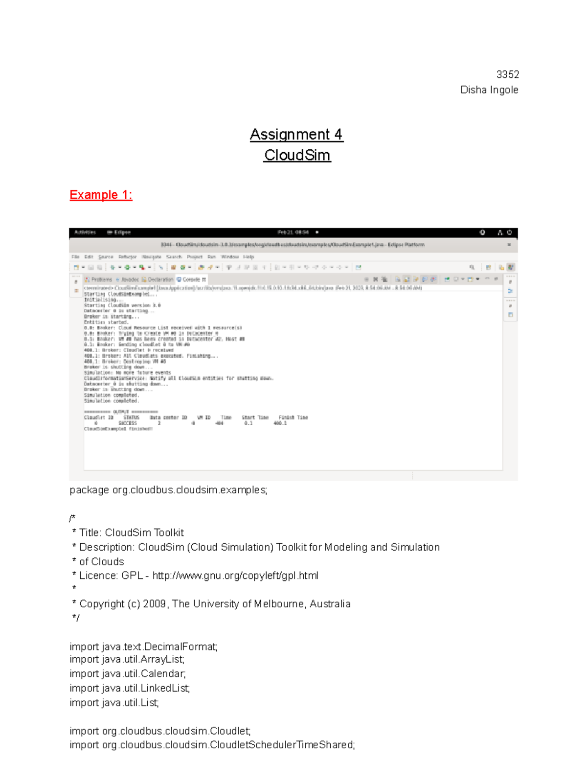 3352 Assignment 4 CC (1) - 3352 Disha Ingole Assignment 4 CloudSim ...