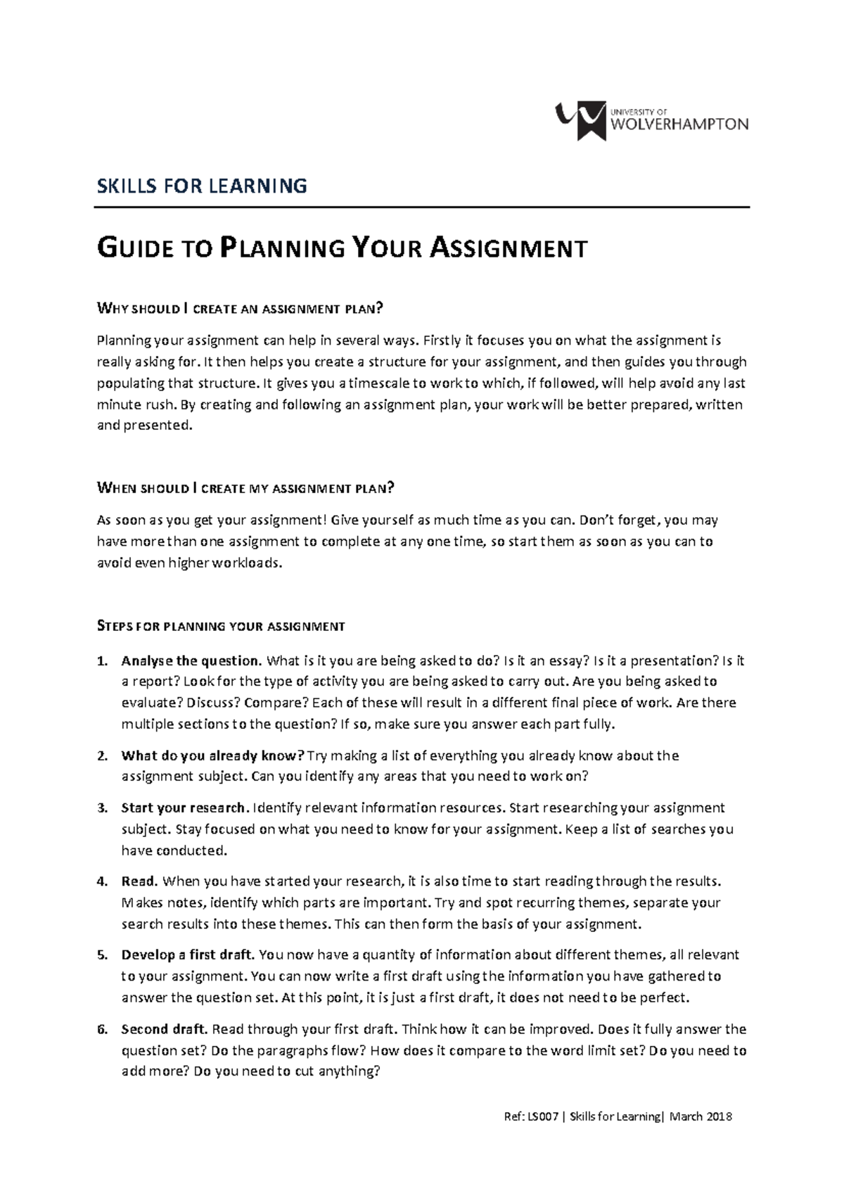 LS007 Assignment Planning Guide: Effective Steps for Success - Studocu