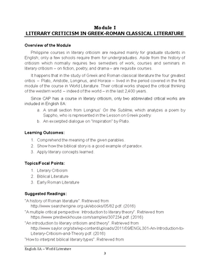 English 5 Lit 101: Module II Check Test Essay Notes on Philippine ...