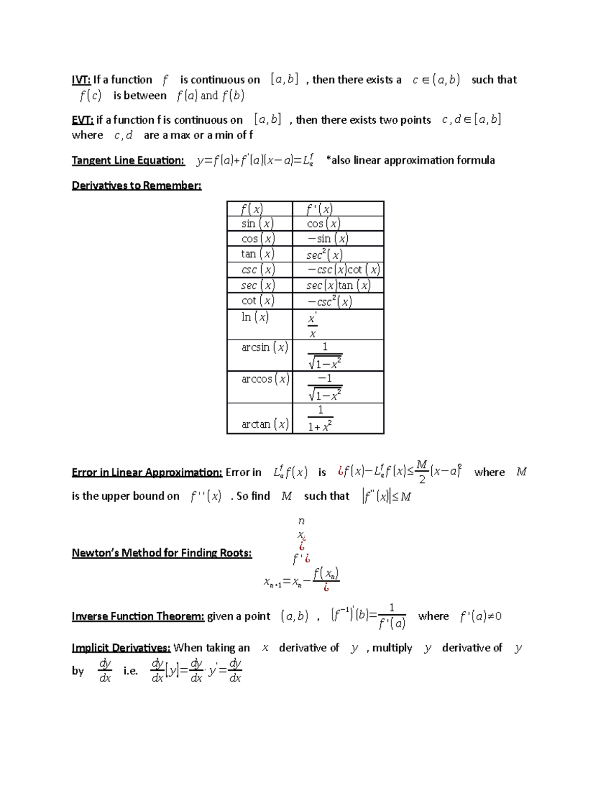 Math 137 Final Exam: Comprehensive Notes on Calculus 1 Concepts - Studocu