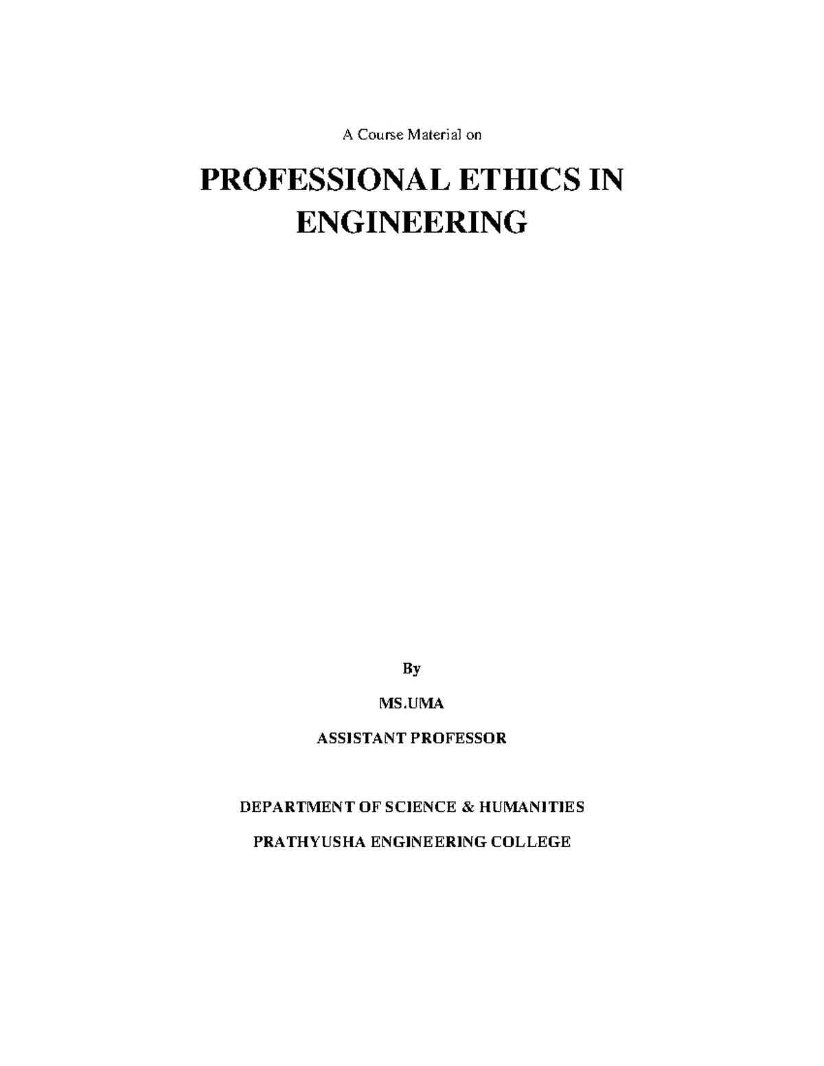 GE 8076 Professional Ethics in Engineering: Understanding Key Issues ...