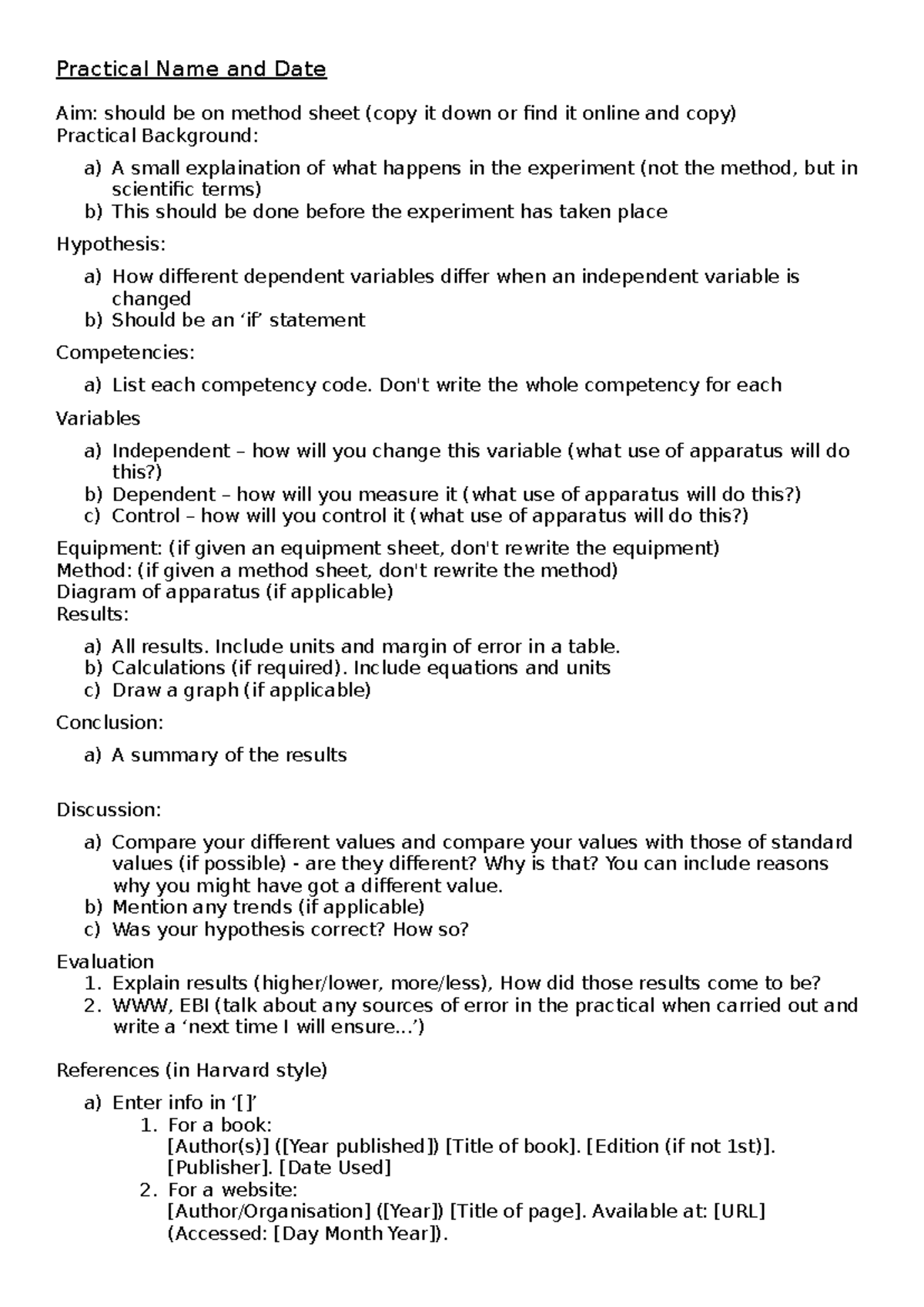 Practical Write Up Template for Experiment Analysis - Studocu