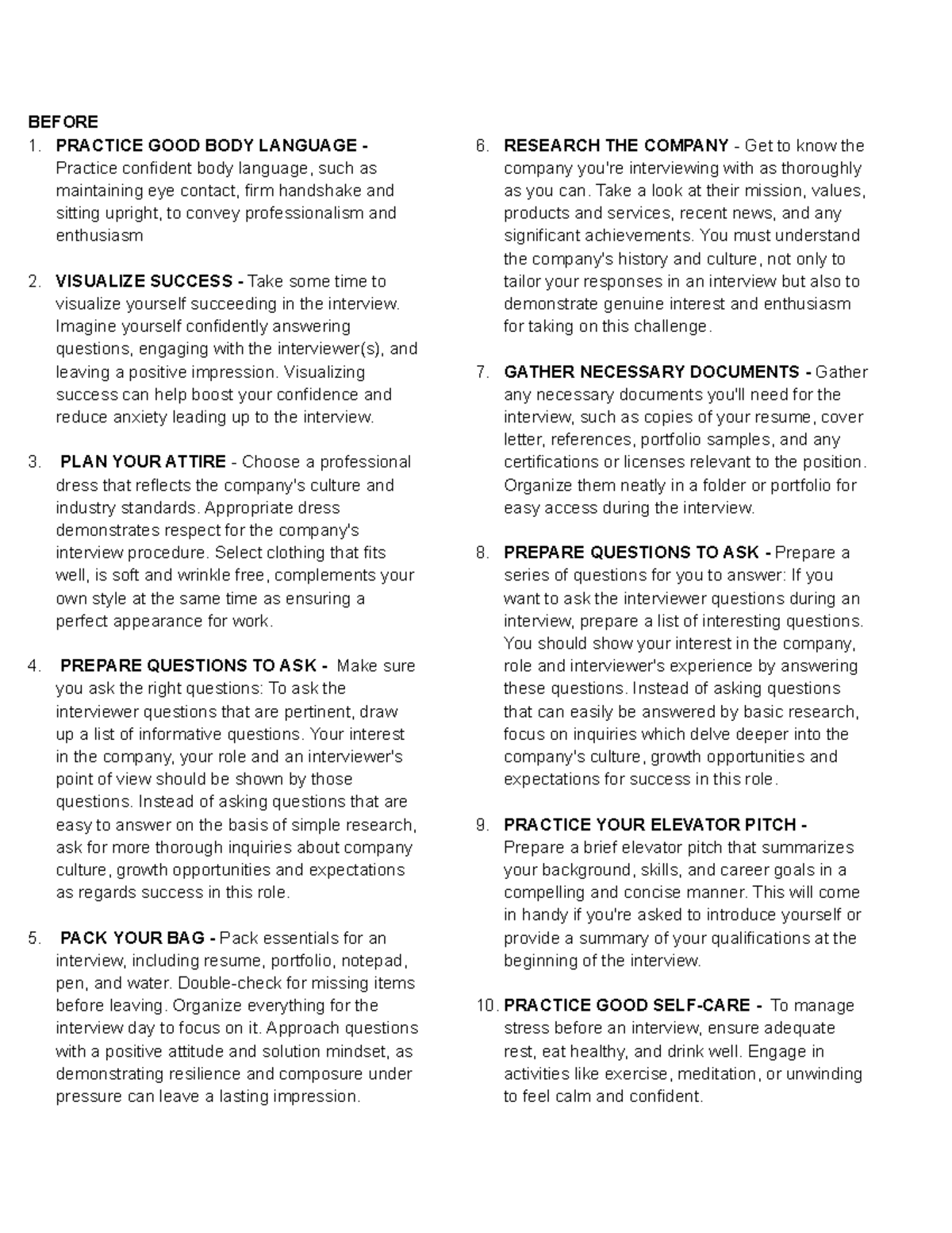 Worl Immersion: Interview Preparation Tips and Best Practices - Studocu