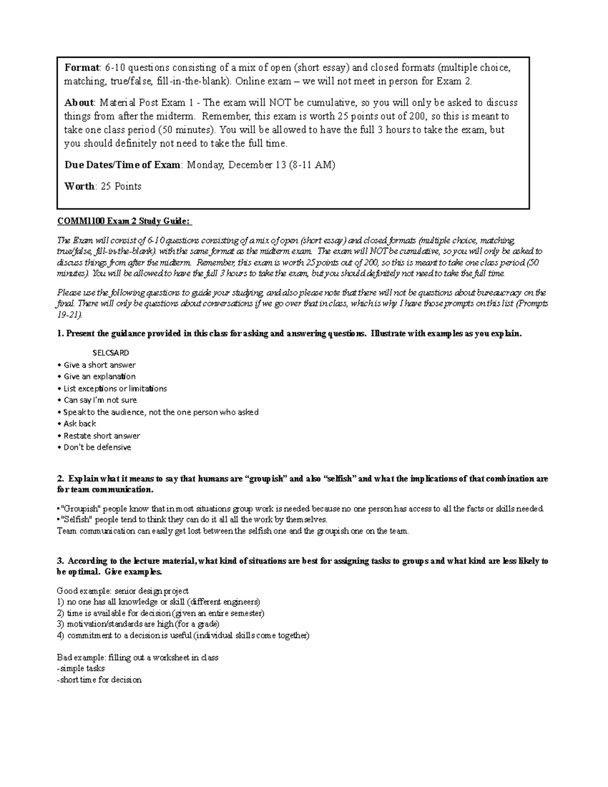 COMM 1110 Exam 2 Study Guide: Key Concepts and Study Tips - Studocu