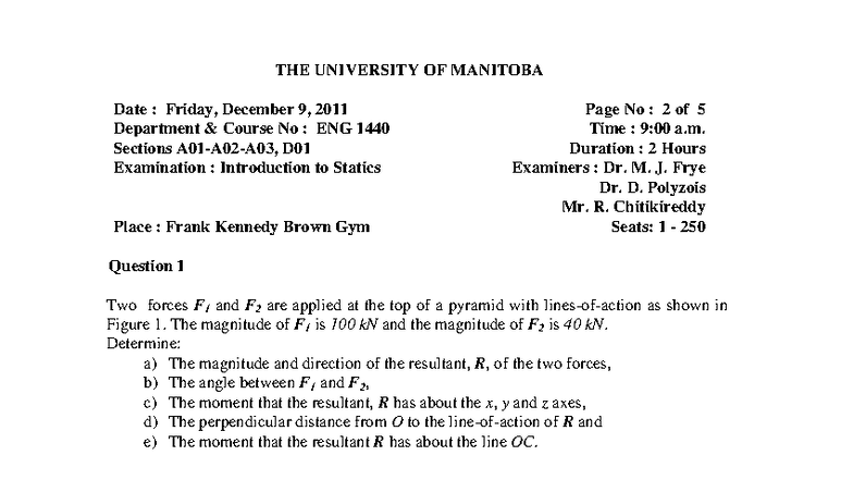 ENG 1440 Final Exam Solutions - Introduction to Statics - Studocu