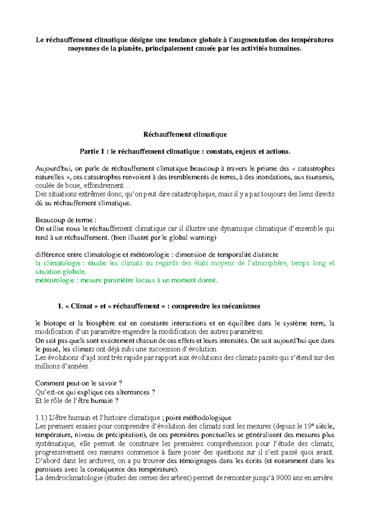 Réchauffement Climatique : Constats, Enjeux et Actions (Partie 1) - Studocu