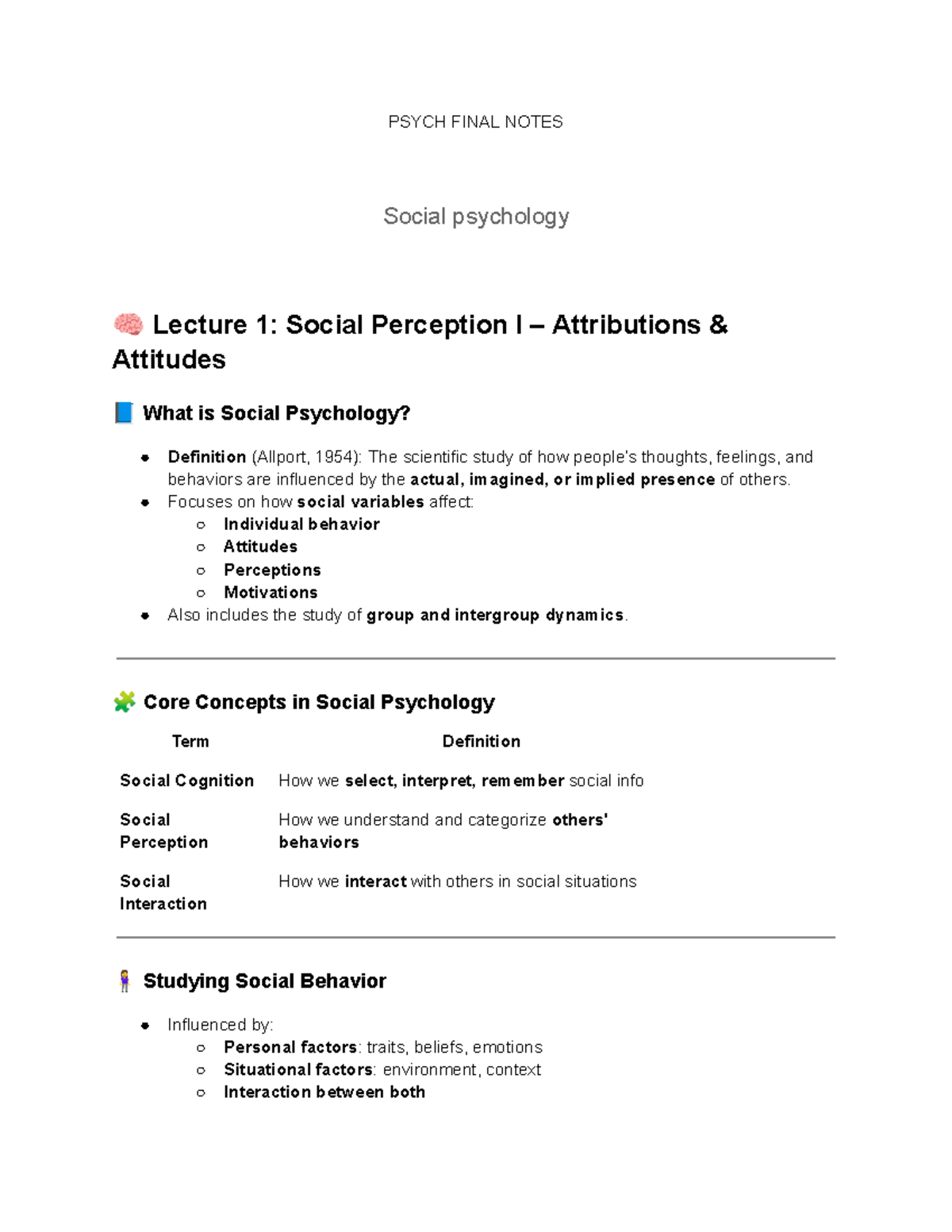 PSYCH 101 FINAL NOTES: Social Psychology Lecture on Perception ...