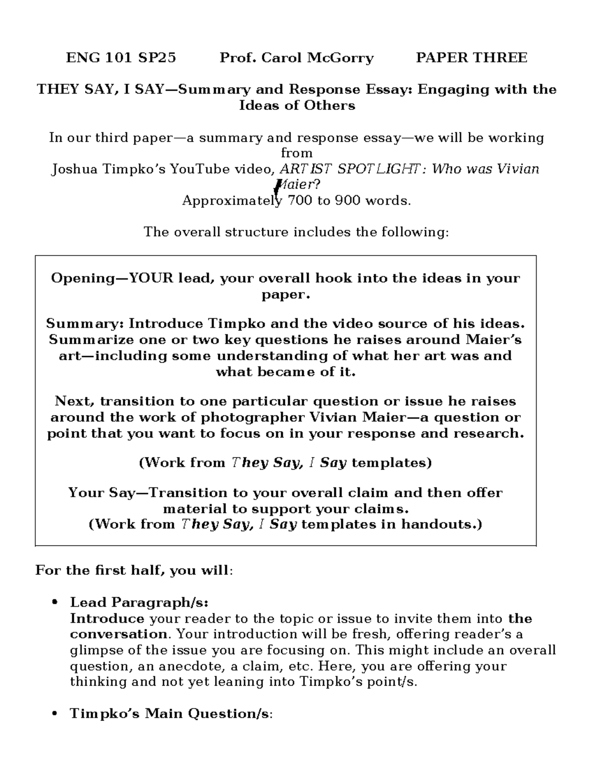 ENG 101 SP25 Final Paper: Response to Timpko on Vivian Maier's Art ...
