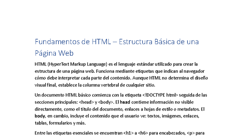 Fundamentos de HTML: Estructura Básica de una Página Web - Studocu