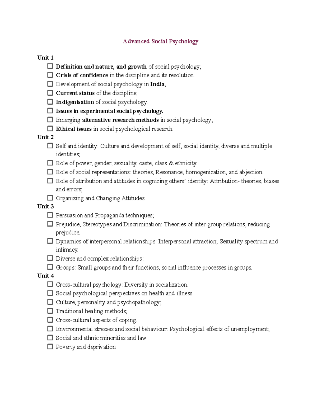 Advanced Social Psychology 3MPCL: Key Concepts and Issues in Units 1-4 ...