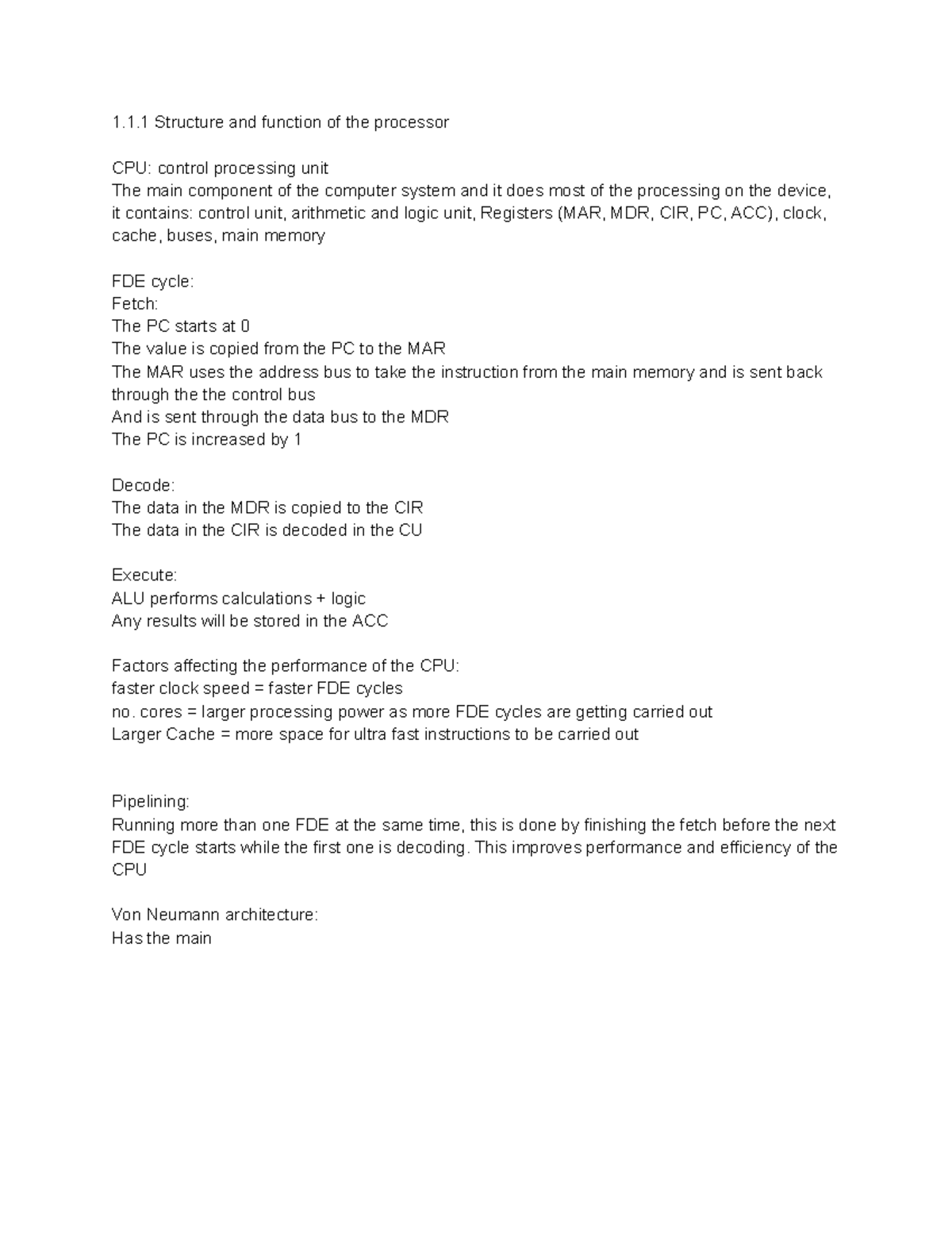 Cs notes - 1.1 Structure and function of the processor CPU: control ...