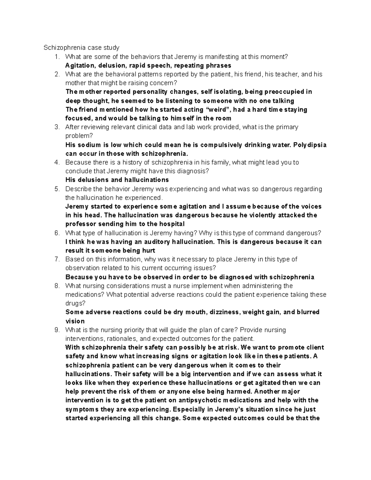 Schizophrenia Case Study: Behavioral Insights and Nursing Care ...