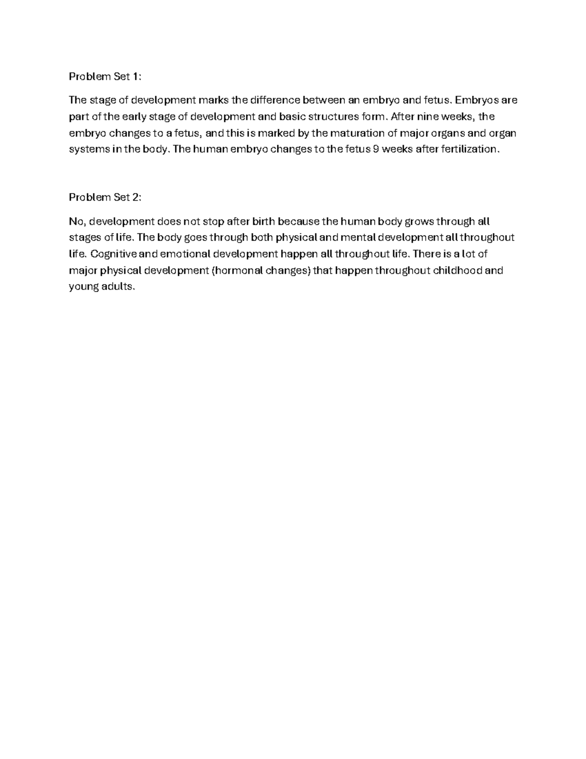 PS15 - Animal Development - Problem Set 1: The stage of development ...