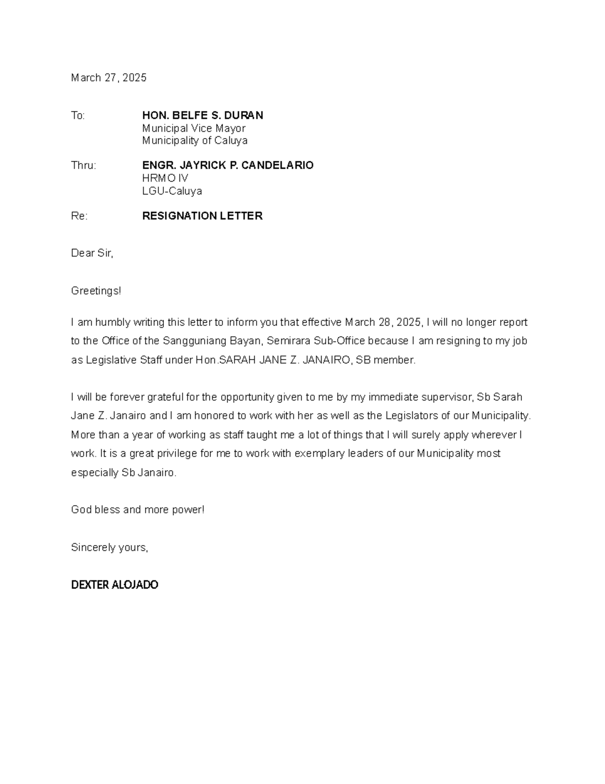Resignation Letter - Legislative Staff - March 2025 - Studocu