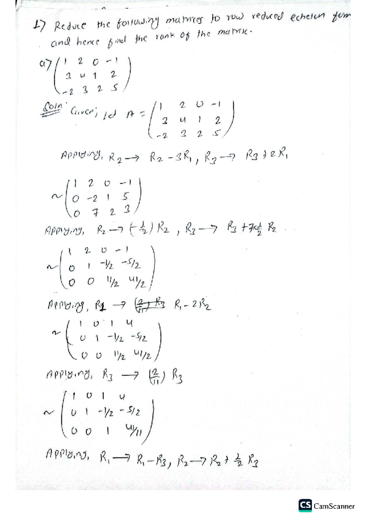 Matrix Row Reduction and Rank Determination: CS 101 Final Exam Notes ...