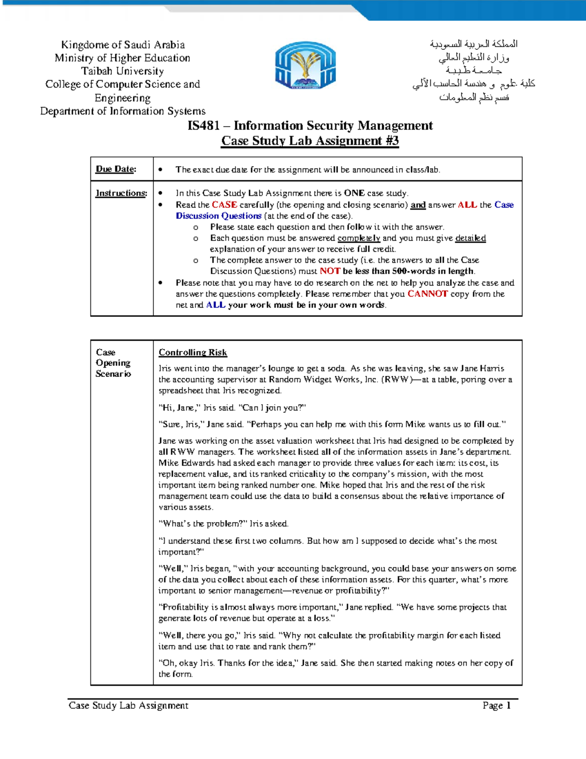IS-481 Case Study Lab Assignment 3: Analyzing Asset Valuation ...
