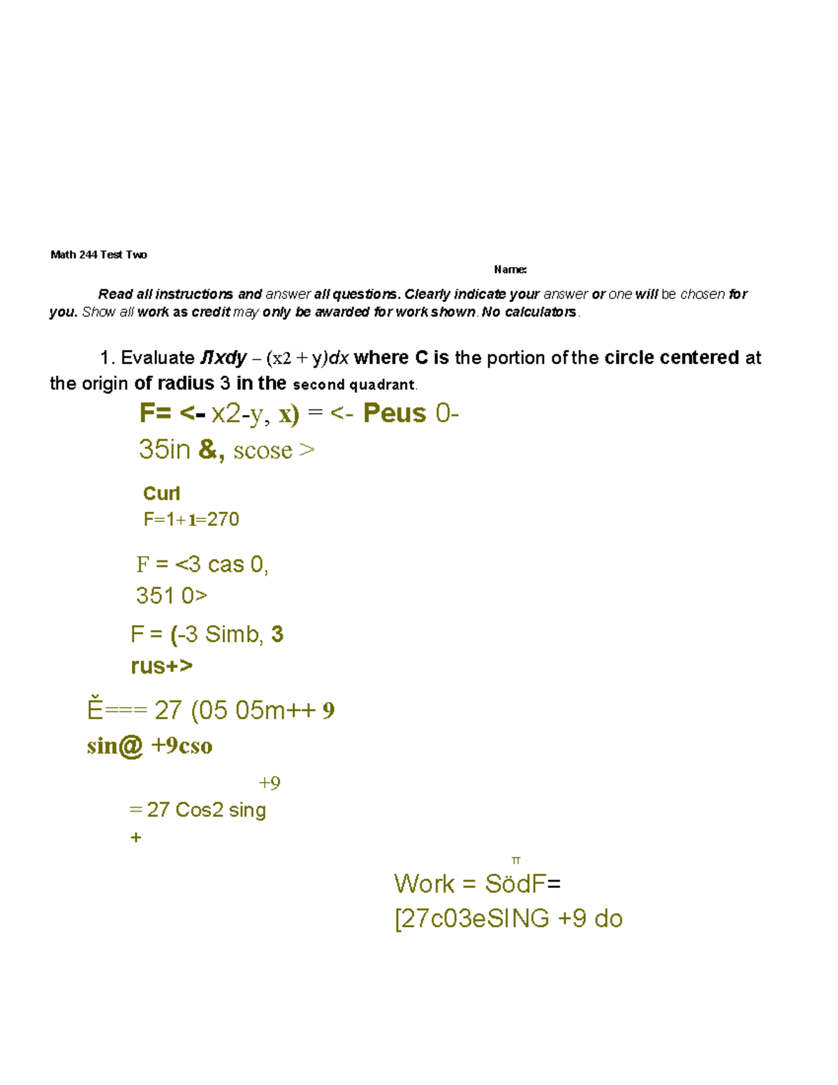 Math 244 Test Two: Comprehensive Review and Solutions - Studocu