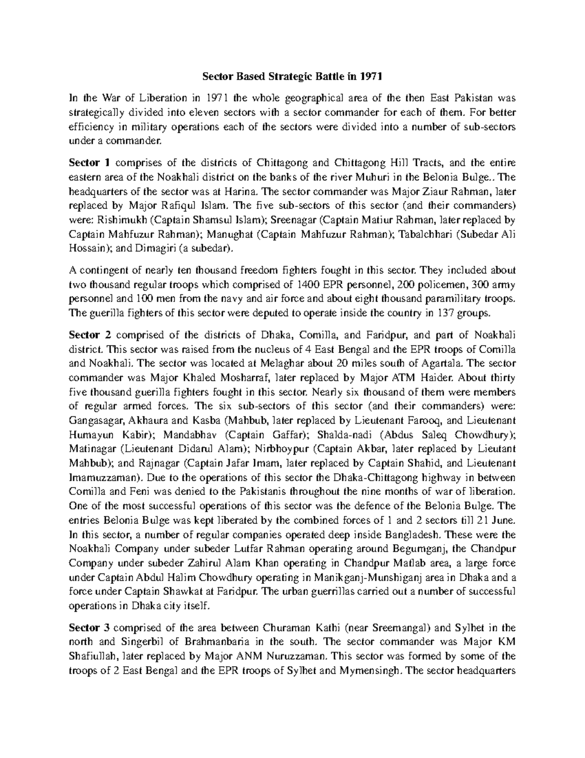 Sector Based Strategic Battle Analysis in the 1971 Liberation War - Studocu