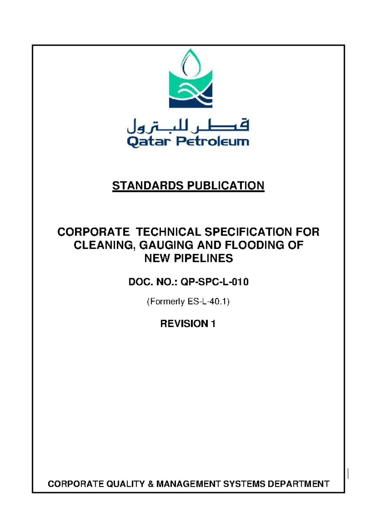 Technical Specification for Cleaning, Gauging & Flooding of New ...